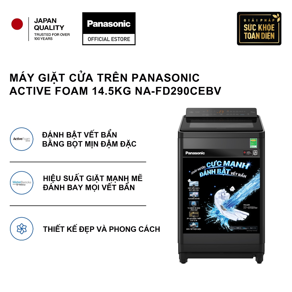 [Chỉ giao miền Bắc] Máy Giặt Cửa Trên Panasonic 14.5KG NA-FD290CEBV - Bọt siêu mịn - Giặt mạnh mẽ, s