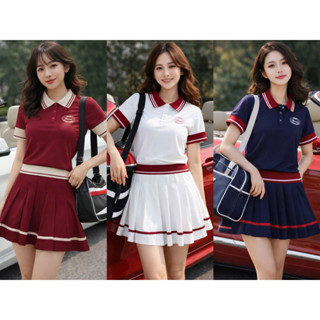 [PICKLEBALL] Bộ thể thao nữ cộc tay cổ dệt, bộ váy xòe tập pickleball, cầu lông, tennis,...