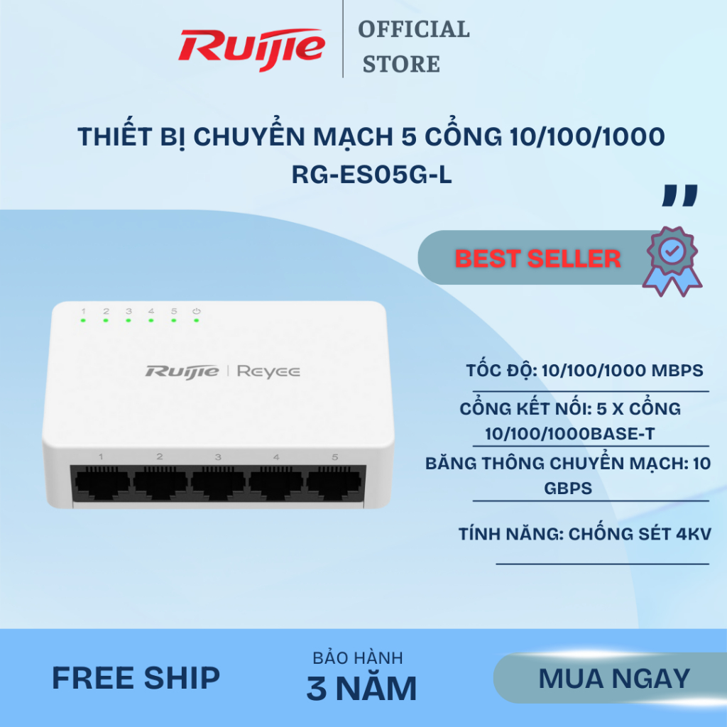 Thiết bị chuyển mạch 5 cổng 10/100/1000 Mbps RG-ES05G-L