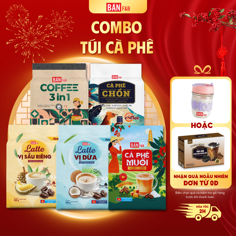 [Mua 2 Tặng 1] Cà Phê Muối,  Cà phê Chồn, Cà phê 3in1, Latte Sầu Riêng, Latte Dừa Vị Đậm Đà - Bản F&
