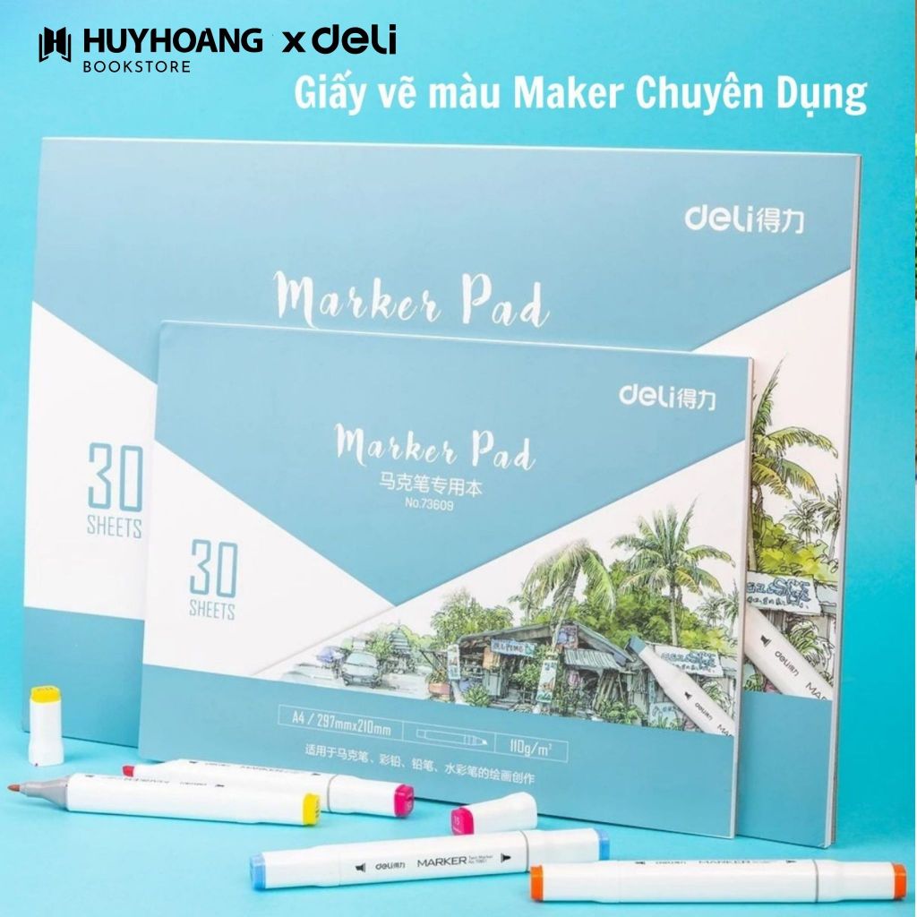 Giấy Vẽ Màu Marker Chuyên Dụng A4 Deli - Marker Deli Touch Cool Bút Đi Nét Tô Vẽ Tranh, VPP