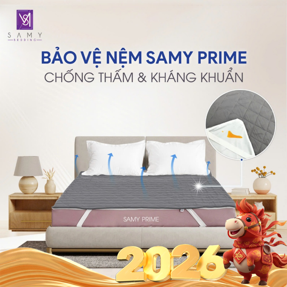 Tấm Bảo Vệ Nệm Prime SAMY Cao Cấp An Toàn Thoáng Khí Chống Thấm Tuyệt Đối Samy Bedding.