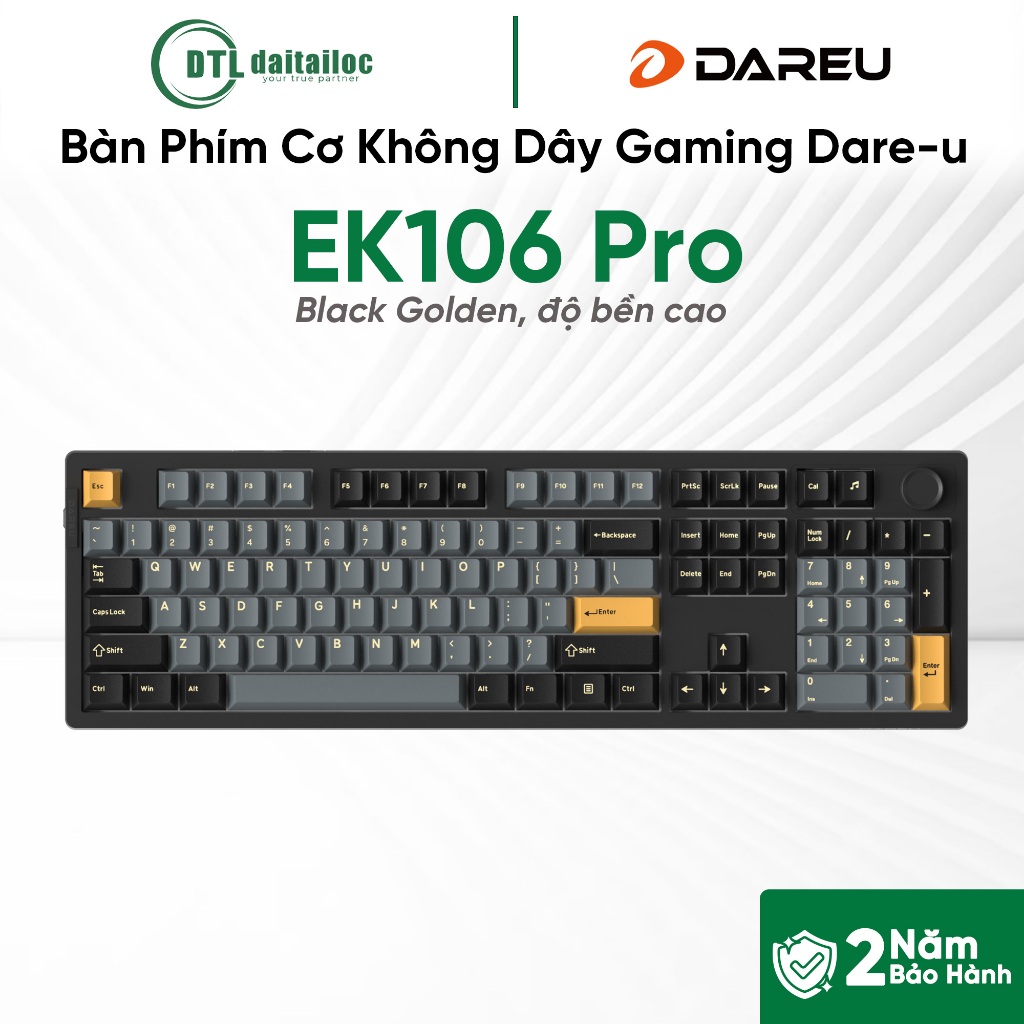 Bàn Phím Cơ Không Dây Gaming Dare-u EK106 Pro Black Golden | Chính Hãng | Bảo Hành 24 Tháng