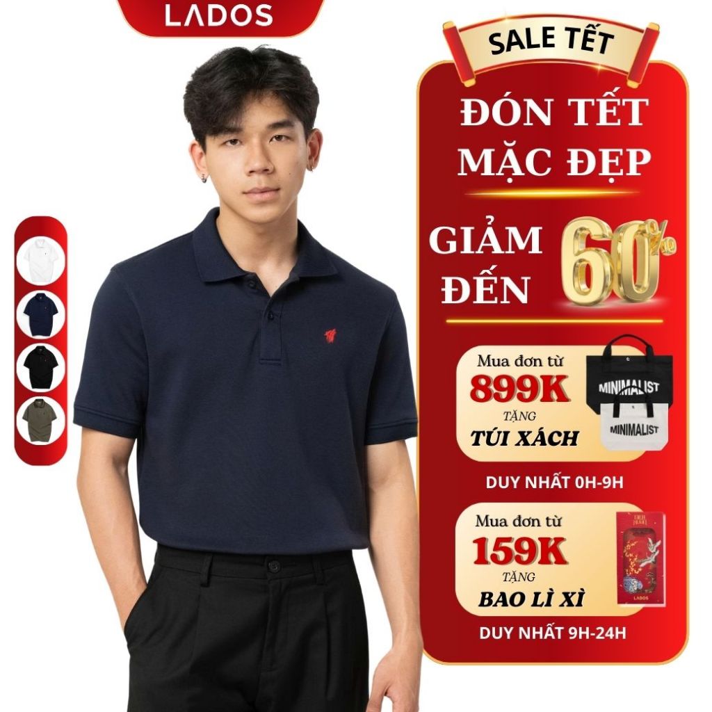 Áo thun polo nam ngắn tay LADOS-9180 thun cá sấu interlock basic trẻ trung, phong cách Hàn Quốc