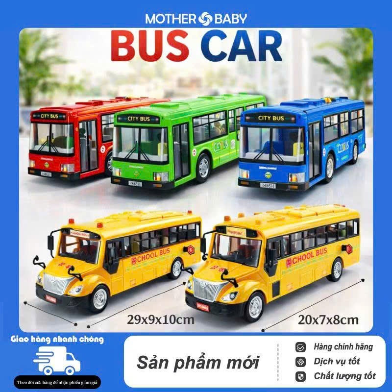 Đồ chơi xe Bus cho bé có phát nhạc, có đèn mở được cửa, xe buýt chạy đà.