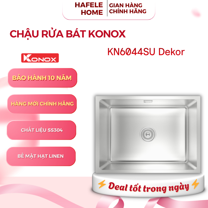 Chậu Rửa Bát 1 Hố Chống Xước Konox KN6044SU Dekor – Inox SS304 – Ép Khuôn Liền Khối – EEH