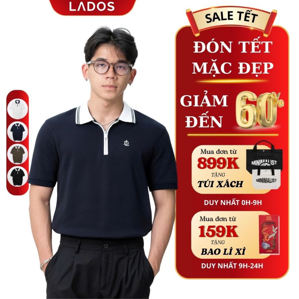 Áo Polo Ngắn Tay Nam LADOS-9223 form regular fit chất cá sấu interlock thiết kế dây kéo sang trọng