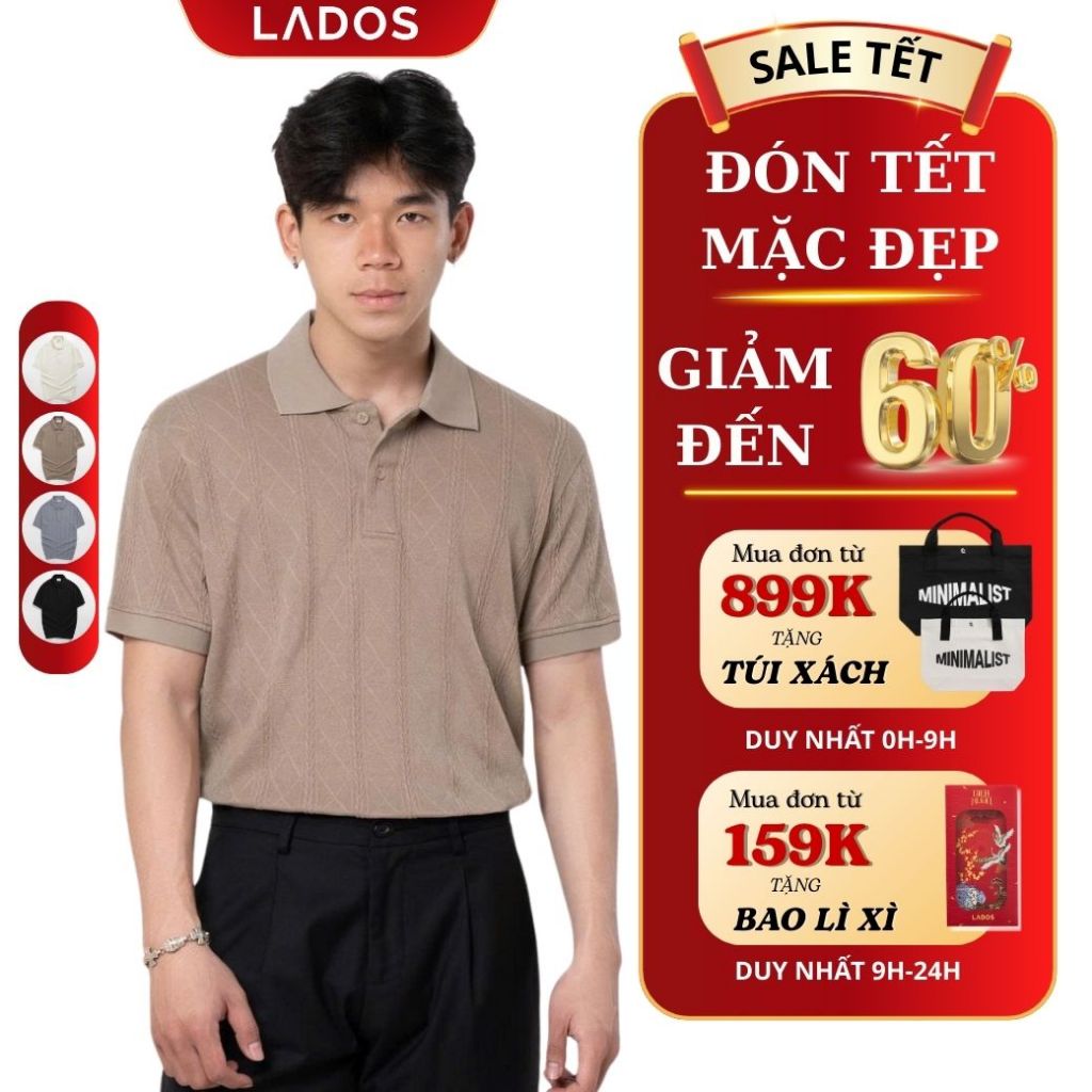 Áo Polo Ngắn Tay Nam LADOS-9224 form regular fit chất thun vân nổi dệt kim, thiết kế basic sang trọn