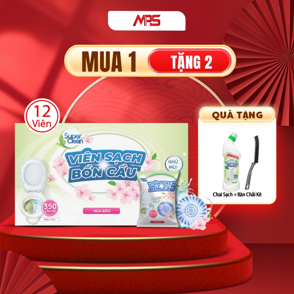 Combo 12 Viên Cạch Bồn Cầu Super Clean - Tặng 1 Chai Sạch Bồn Cầu Super Clean và 1 Bàn Chải Kẽ - MPS