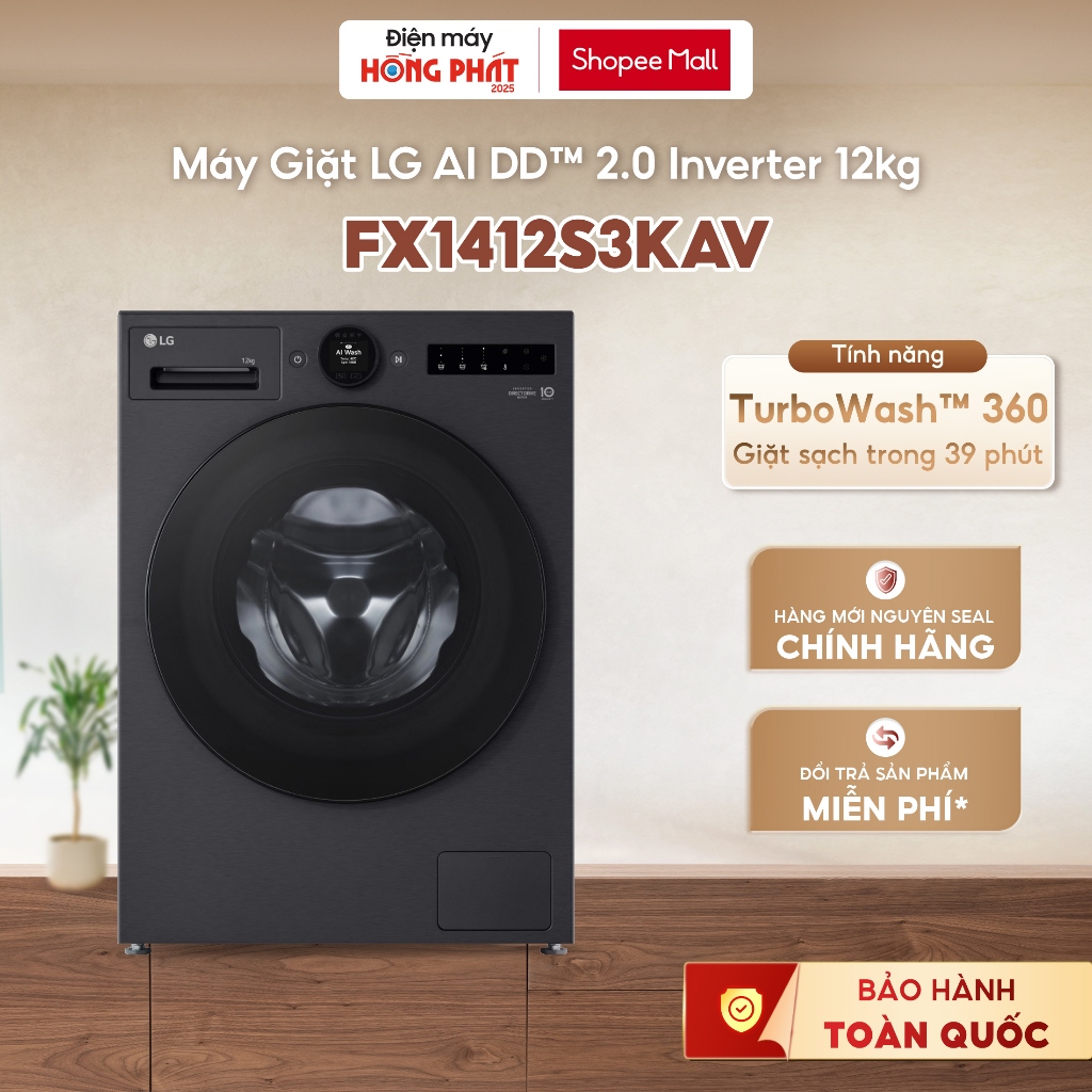 FX1412S3KAV - Máy Giặt Lồng Ngang LG AI DD™ 2.0 Inverter 12kg FX1412S3KAV Màu Đen [GIAO TOÀN QUỐC]