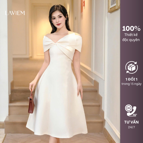 LAVIEM - Đầm dáng dài trễ vai váy đi tiệc chiết eo nơ ngực - Viola Dress