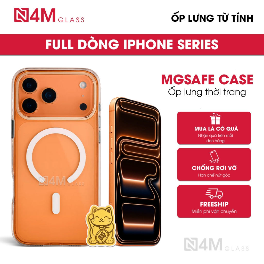 Ốp lưng từ tính trong suốt cho iPhone 17 Promax 16/15/14/13/12/11 Pro/Plus/Promax viền dẻo, lưng cứn