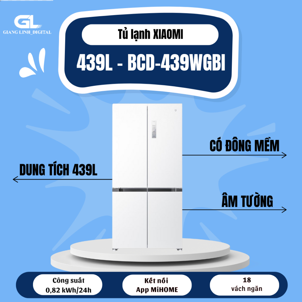 Tủ lạnh 4 cánh Xiaomi Mijia 439L BCD-439WGBI – Mặt tủ đá pha lê trắng