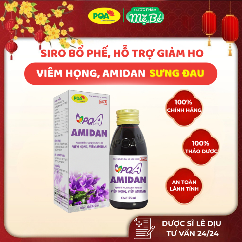 Siro amidan thảo dược PQA đặc hiệu giảm ho, viêm amidan, đau rát họng cho cả gia đình hộp 125ml