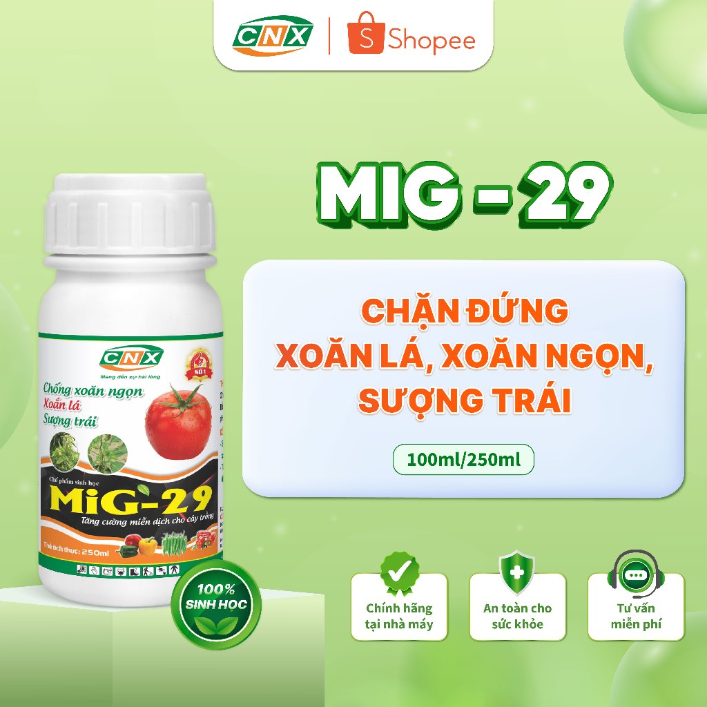 Chế phẩm sinh học MIG 29 trị xoắn ngọn, xoăn lá, sượng trái đầu lân - phòng virus cho cây- CNX 250ml