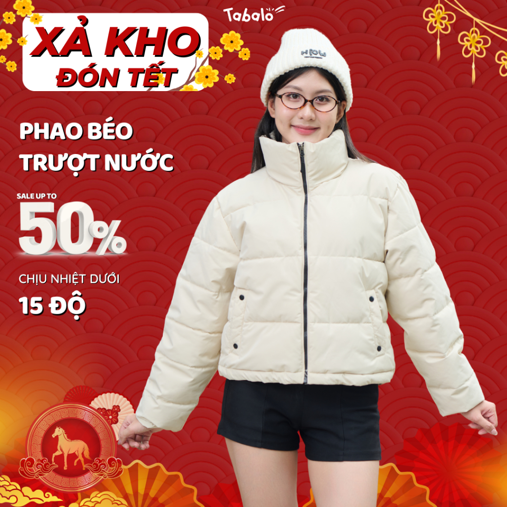 [NEW IN] Áo phao nữ Tabalo Retro Short, Áo phao dáng ngắn croptop kiểu dáng Hàn Quốc, Áo trần bông