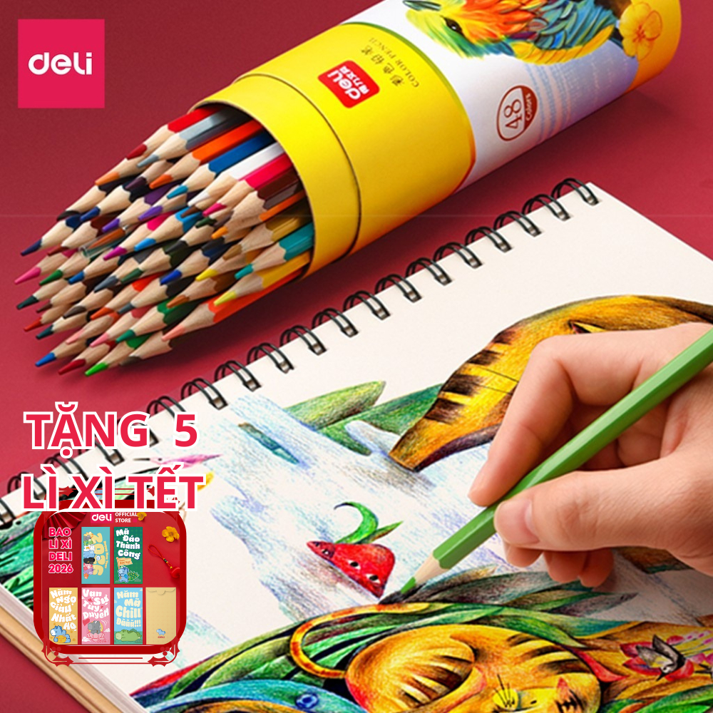 [HỌA CỤ TẶNG 5LÌ XÌ] Bút Chì Màu Gốc Dầu Dạng Cốc 48 Màu Sắc Tươi Sáng, Chì Không Dễ Gãy Cho Học Sin