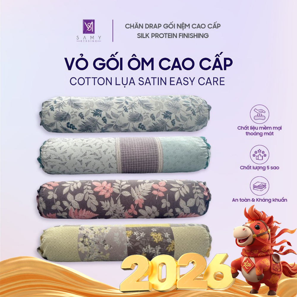 Vỏ Gối Ôm Cotton Lụa Satin cao cấp SAMY BEDDING Mềm Mại Thoáng Mát