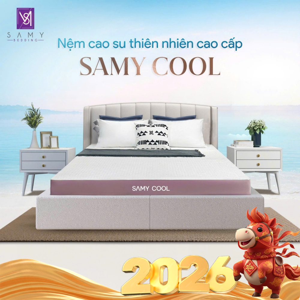 Nệm cao su thiên nhiên cao cấp Samy Cool SAMY BEDDING siêu mát lạnh ngày hè