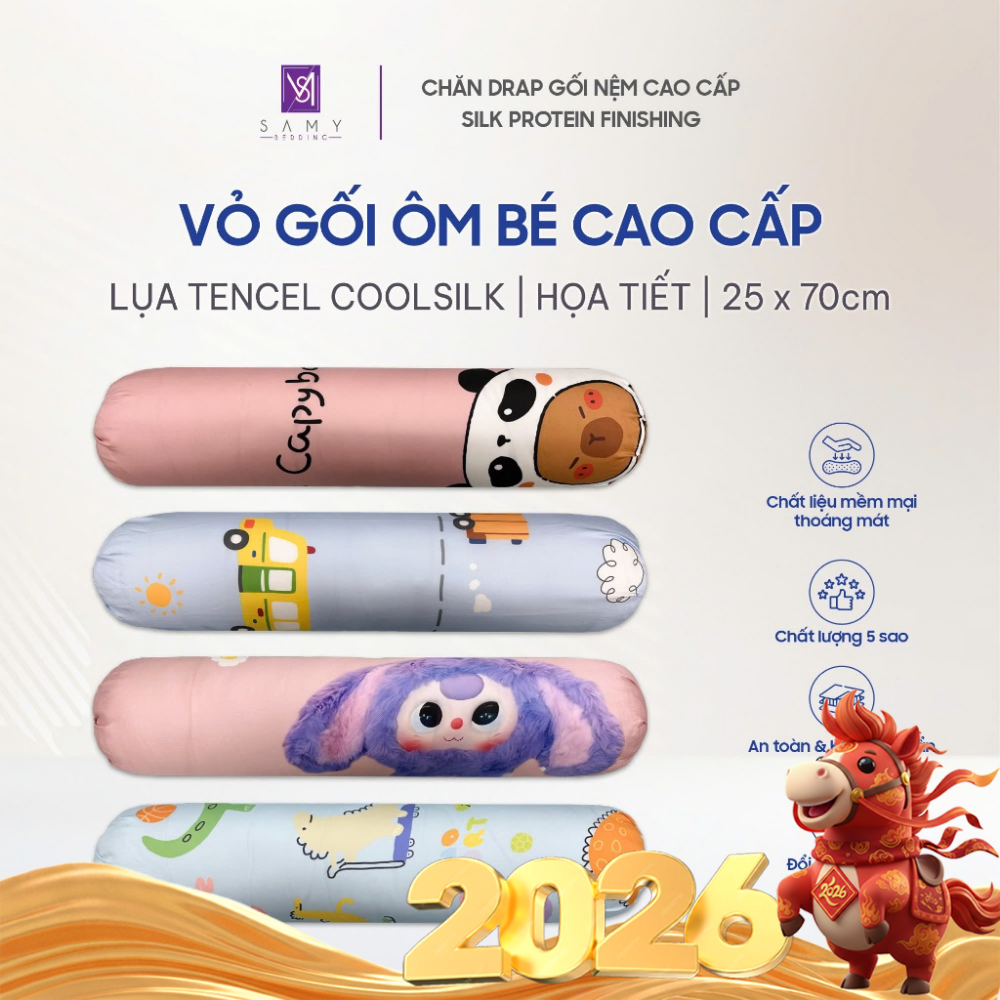 Vỏ Gối Ôm Bé Lụa Tencel Coolsilk SAMY BEDDING Nhiều Mẫu Mã