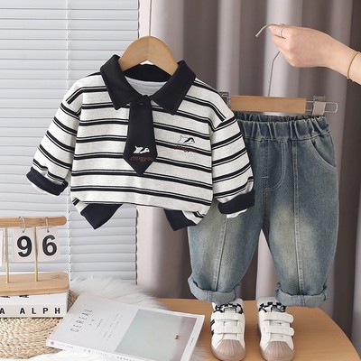 Set Thu Đông Áo Polo Sọc Cà Vạt Quần Dài Jean Cho Bé Trai 1-5 Tuổi MINTSCLOSET Quảng Châu - TD4489