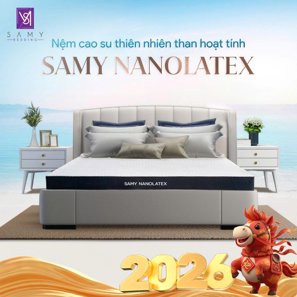 Nệm cao su thiên nhiên than hoạt tính Samy Nanolatex SAMY BEDDING cao cấp thoáng khí