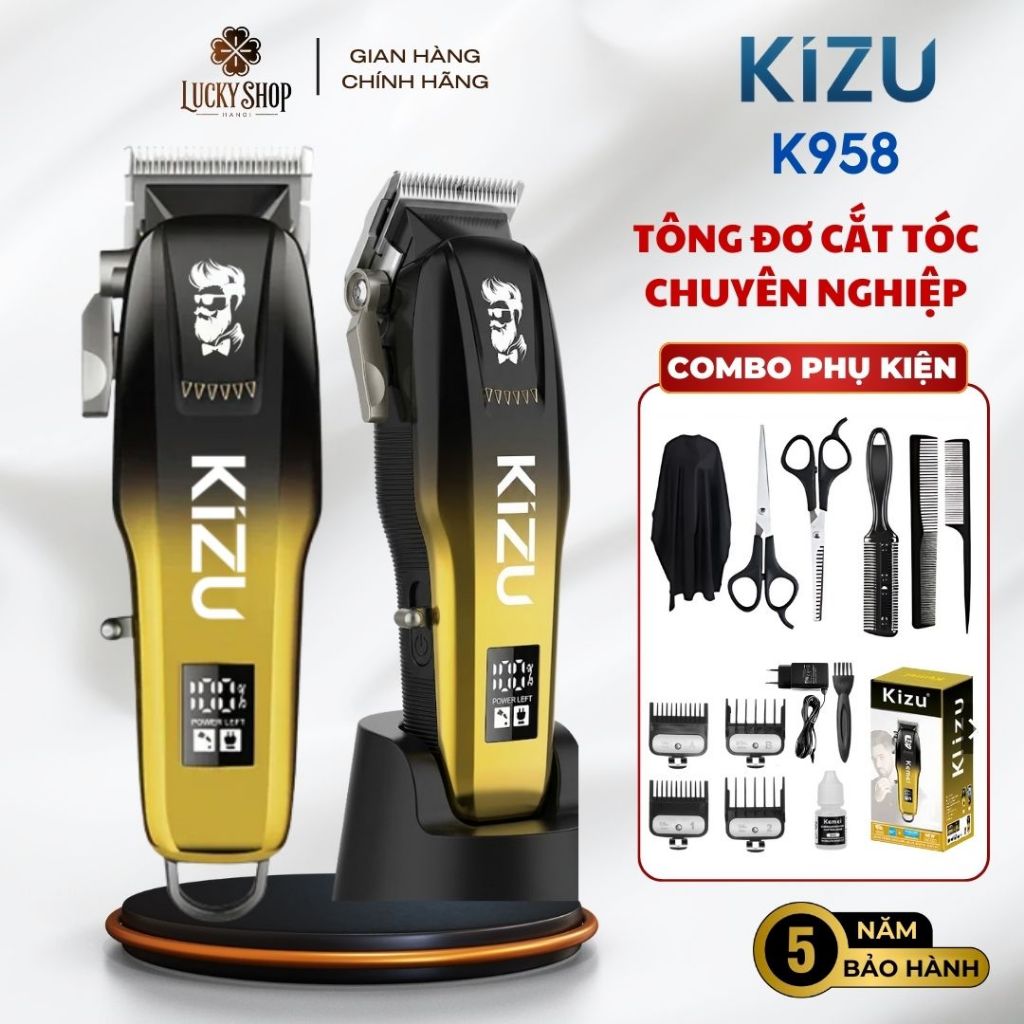 Tăng đơ cắt tóc gia đình KIZU 958 Chính Hãng - Tông đơ cắt tóc chuyên nghiệp không dây lưỡi dao sắc