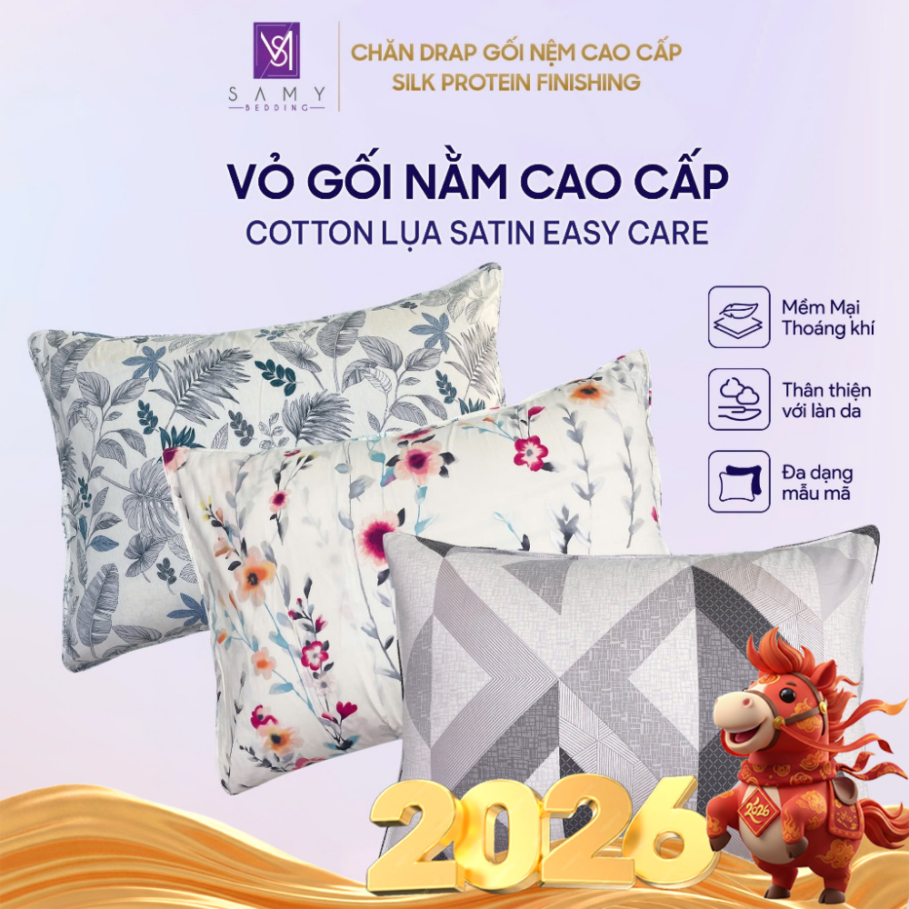 Vỏ Gối Cotton Lụa Satin Cao Cấp SAMY BEDDING Thoải Mái Mát Mịn