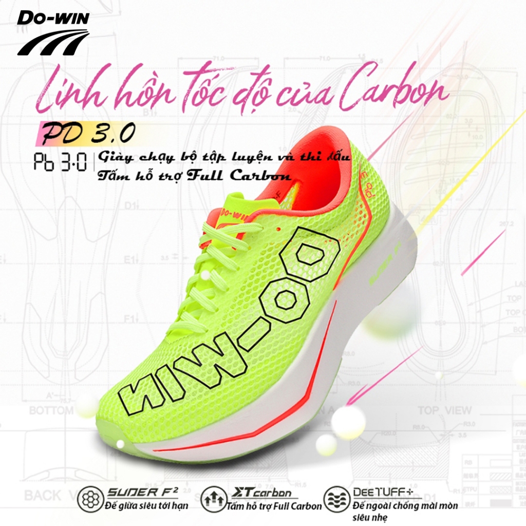 Giày Dowin PB3 Giày thể thao chạy bộ nam nữ Công nghệ Full Carbon siêu êm, nảy bật và thoáng khí