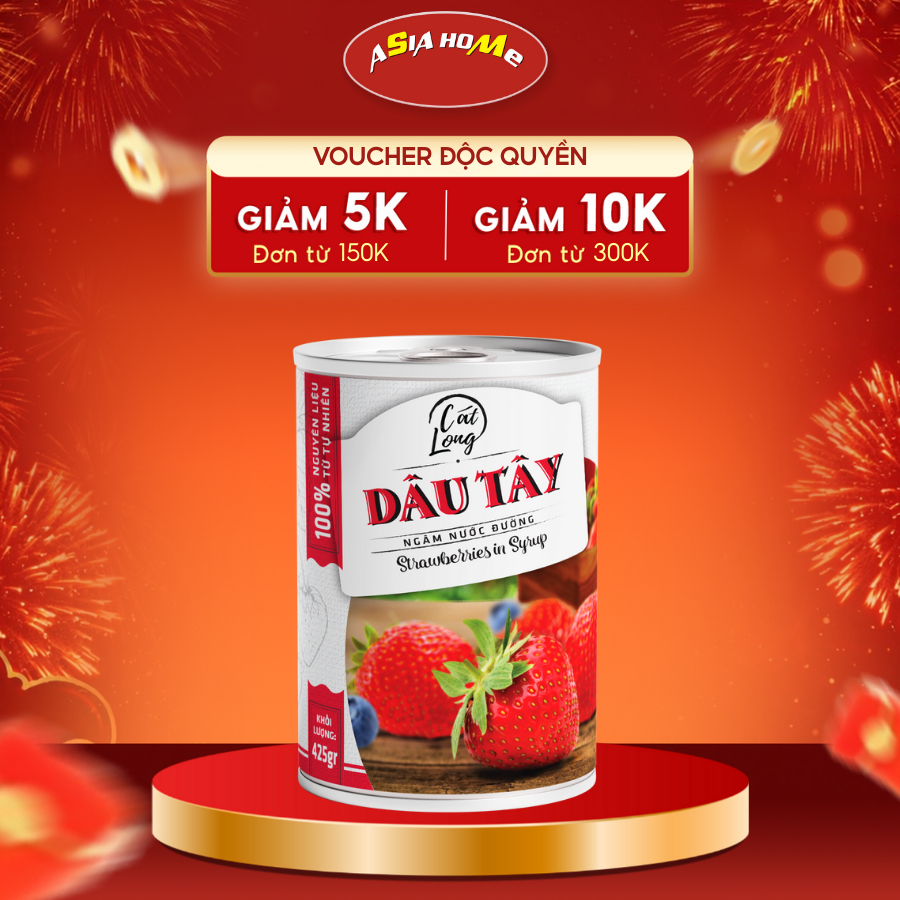 Dâu Tây Ngâm Nước Đường Cát Long Đóng Lon 425g – ASIA HOME Chính Hãng, Loại Mềm Làm Sinh Tố