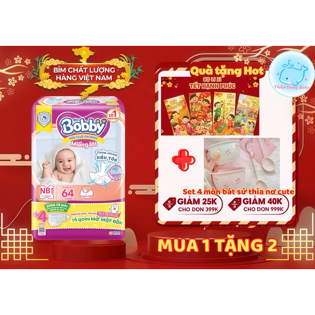 ( Miếng lót như bvs ) Tã dán Bobby NB1/64 – Miếng lót sơ sinh siêu khô thoáng, thấm hút nhanh, chính