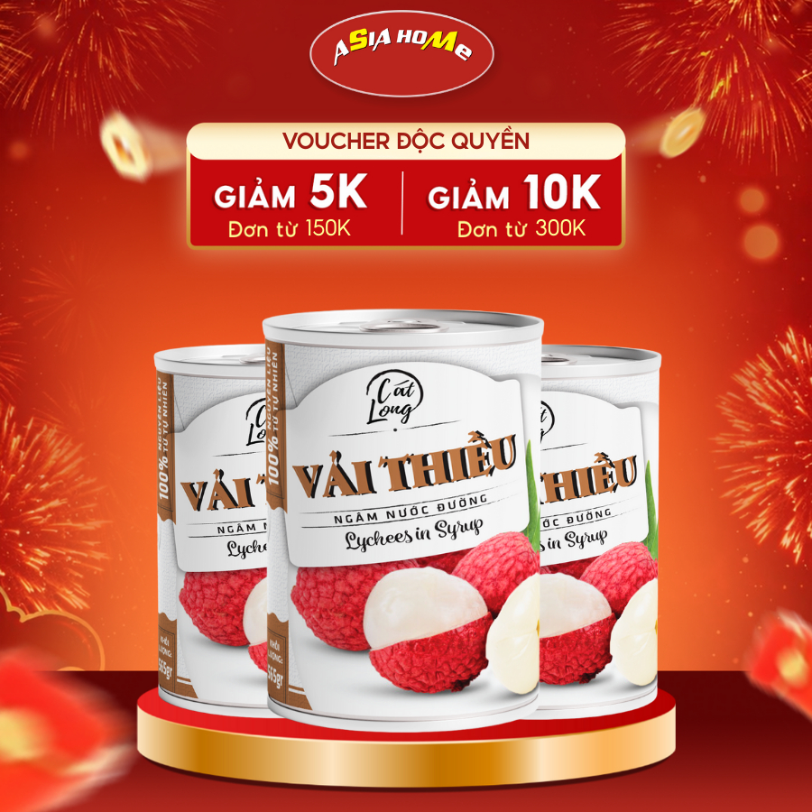 HOT- Combo 3 Lon Vải Ngâm Nước Đường Cát Long 565g – ASIA HOME Chính Hãng