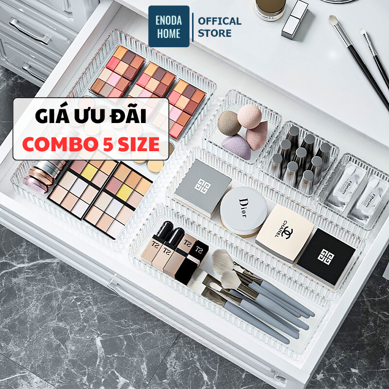 Combo Khay Đựng Mỹ Phẩm ENODA HOME, Khay Trong Suốt Đựng Đồ Đa Năng Nhiều Size, Khay Chia Ngăn Kéo P