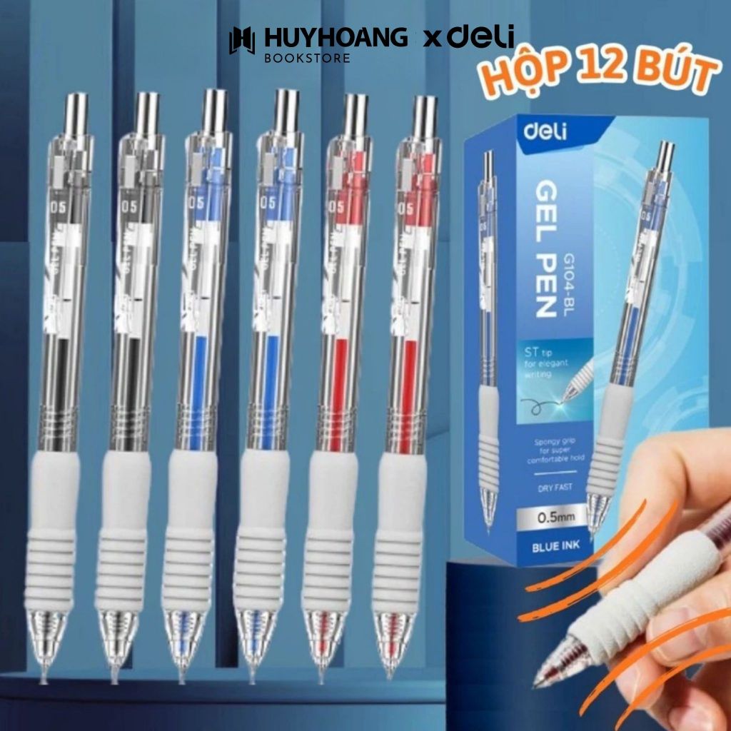 [Combo 12 Bút Gel] Ngòi 0.5mm Deli Nhanh Khô. Không Lem Ngẫu Nhiên Trải Nghiệm Mực Đen Viết Mượt VPP