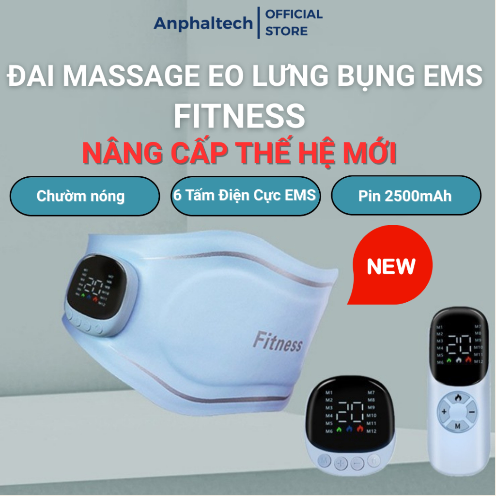 Máy Massage Xung Điện EMS Giảm Mỡ Bụng FITNESS, Đai Massage Lưng Bụng Đánh Tan Mỡ, Giảm Đau Bụng Kin