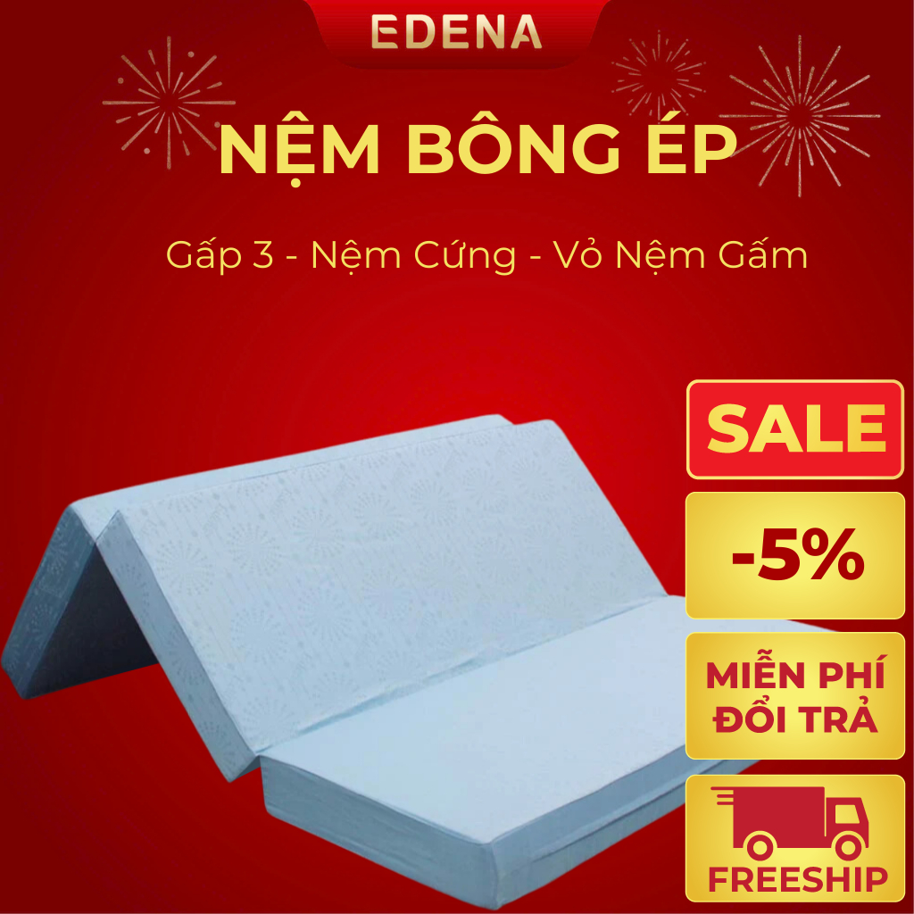 Nệm Bông Ép Gấp 3 Edena, vỏ nệm màu ngẫu nhiên, nệm phẳng giải pháp tối ưu cho cột sống
