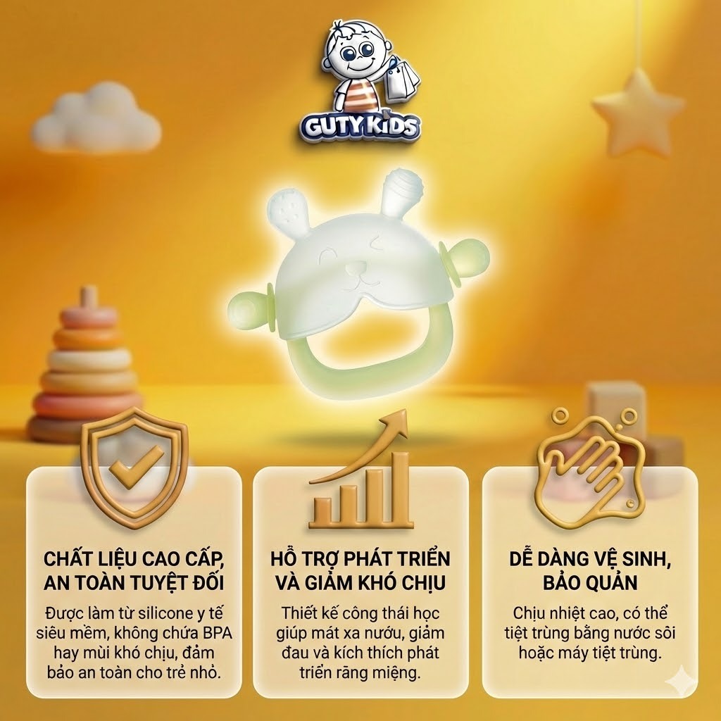 Gặm Nướu Cho Bé Xỏ Tay GutyKids ,Đồ Chơi Gặm Nướu Chất Liệu Silicone Siêu Mềm , An Toàn Cho Trẻ