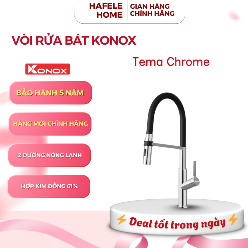 Vòi Rửa Konox Tema – Đầu Vòi Khớp Xoay – 2 Chế Độ Xả Sprayer – PVD Chrome 5 Lớp – EEH