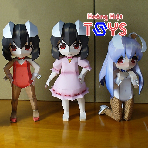 Mô hình giấy anime girl Chibi Tewi Inaba & Reisen Udongein Inaba Bunny Suit/red corset sexy  game [T