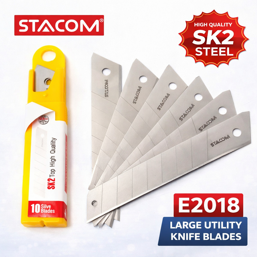 Lưỡi dao rọc giấy lớn | chuẩn SK2 (đạt chuẩn công nghiệp), kích thước 0.5*18*90mm |  Stacom E2018