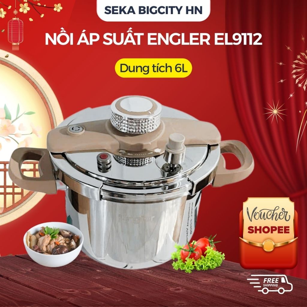 Nồi áp suất inox ENGLER EL9112 dung tích 6L nấu đa năng lòng nồi inox 304 an toàn dùng mọi loại bếp