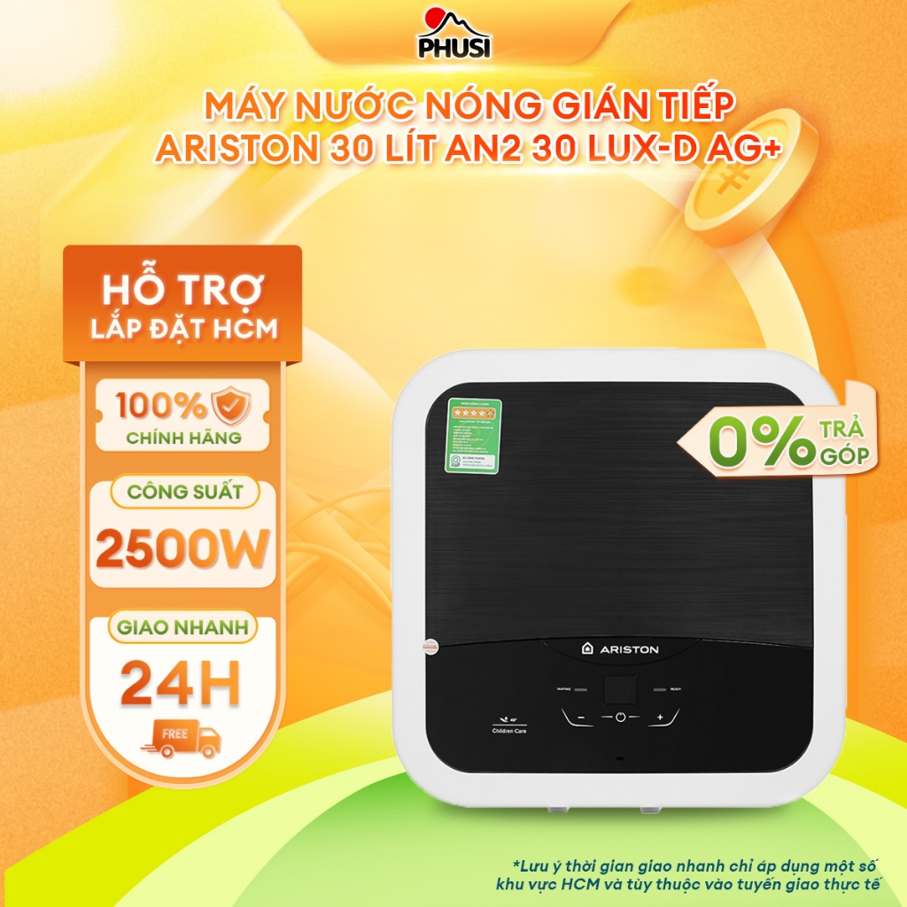 AN2 30 LUX-D AG+ [GIAO TOÀN QUỐC] Máy nước nóng gián tiếp Ariston 30 lít - Vỏ chống thấm nước IPX1