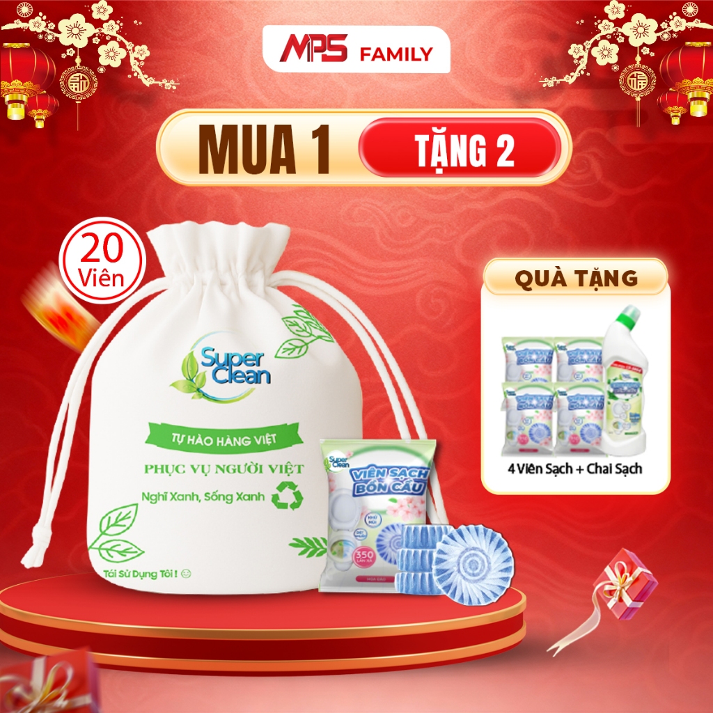 Combo 20 Viên Sạch Bồn Cầu Super Clean - Tặng Thêm 4 viên sạch bồn cầu Super Clean và 1 Chai Sạch Bồ