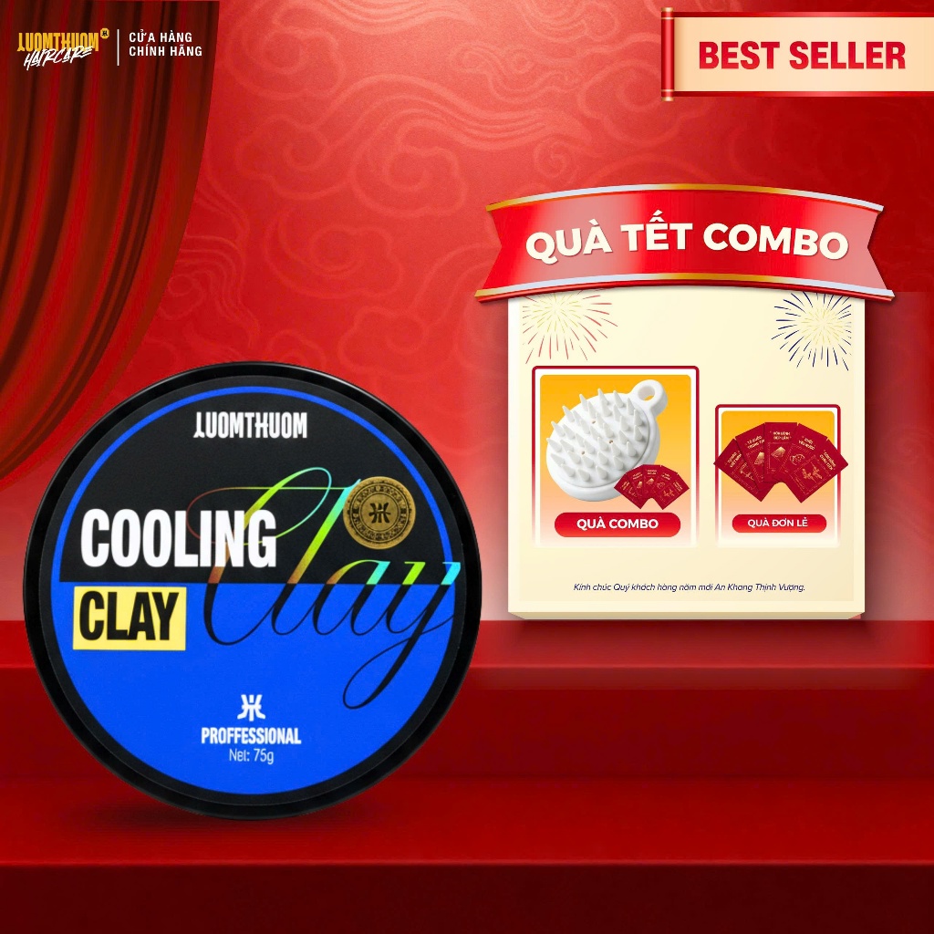 Sáp tóc Luomthuom Cooling Clay, giữ nếp không bết dính, hương bạc hà 75gr Chính Hãng