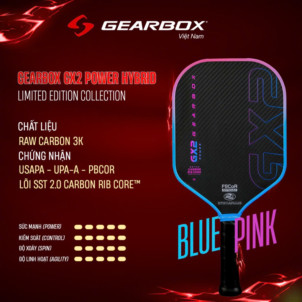 Gearbox GX2 Power Limited Edition – Vợt Pickleball Cao Cấp Chính Hãng, Tăng Lực Đánh Ổn Định