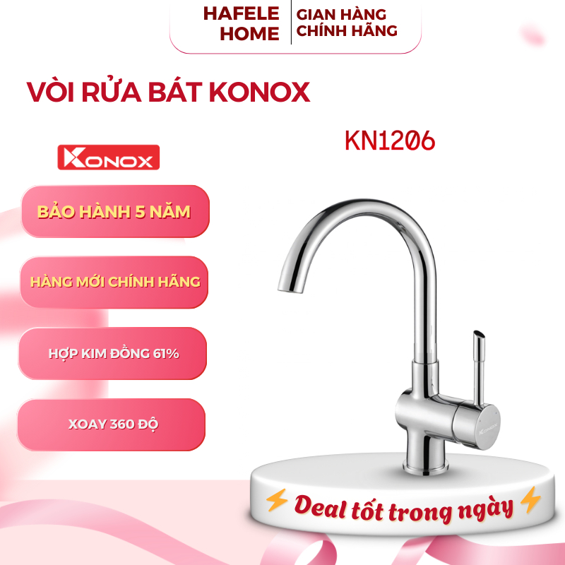 Vòi Rửa Bát Konox KN1206 – 2 Đường Nước Nóng Lạnh – Xoay 360° – An Toàn Cho Sức Khỏe – EEH