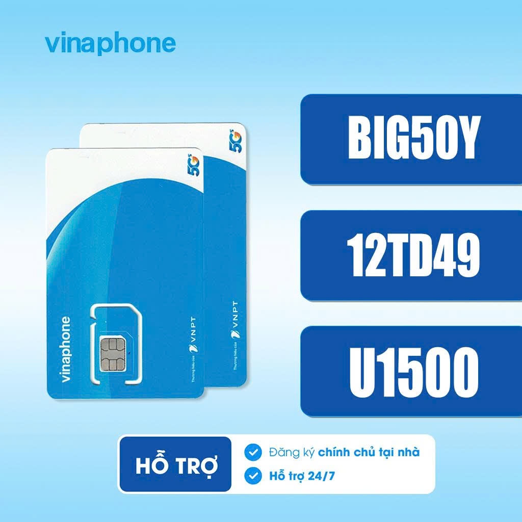 Sim 5G Vinaphone – Dùng 1 Năm – Gói U1500, 12TD49, Big50Y – Data Tốc Độ Cao, Mạng Ổn Định.