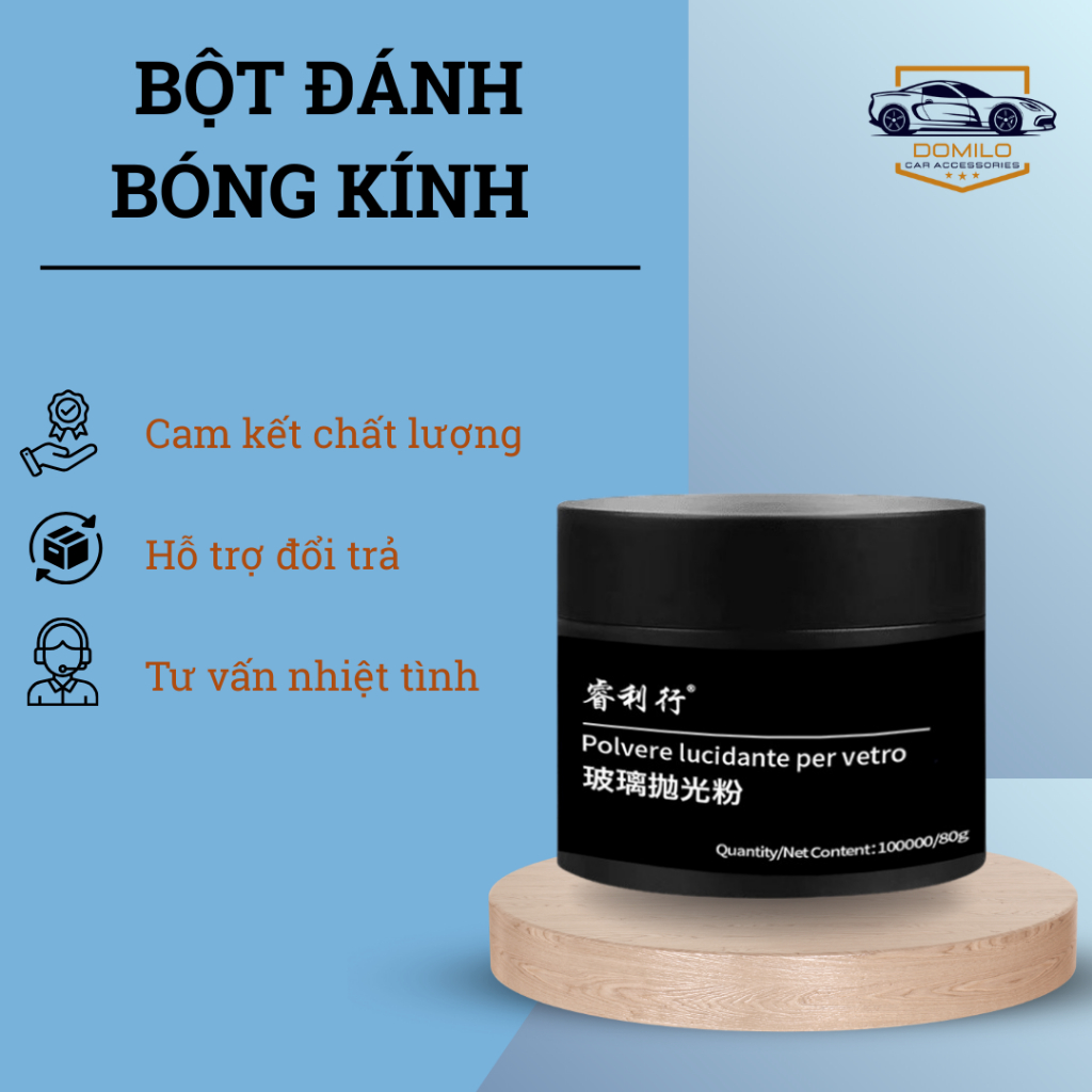 Bột Đánh Bóng Kính Ô Tô Chuyên Dụng 80g – Xóa Vết Bẩn Cứng, Màng Dầu, Làm Sáng Kính - Tặng Kèm Tẩy Xốp Vệ Sinh