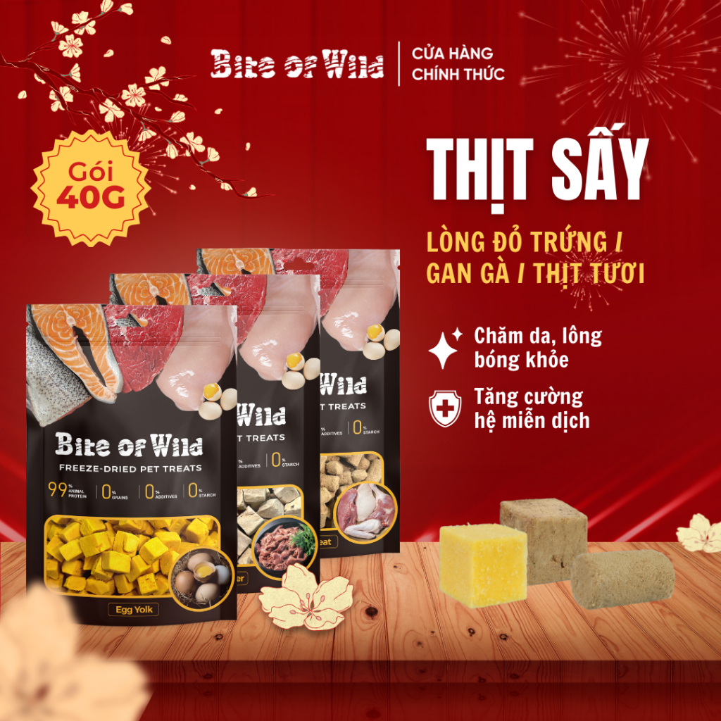 Thức Ăn Cho Mèo Bite of Wild Dạng Thịt Sấy 40G Vị Gan Gà, Trứng Gà, Thịt Tươi Cho Mèo Mọi Lứa Tuổi
