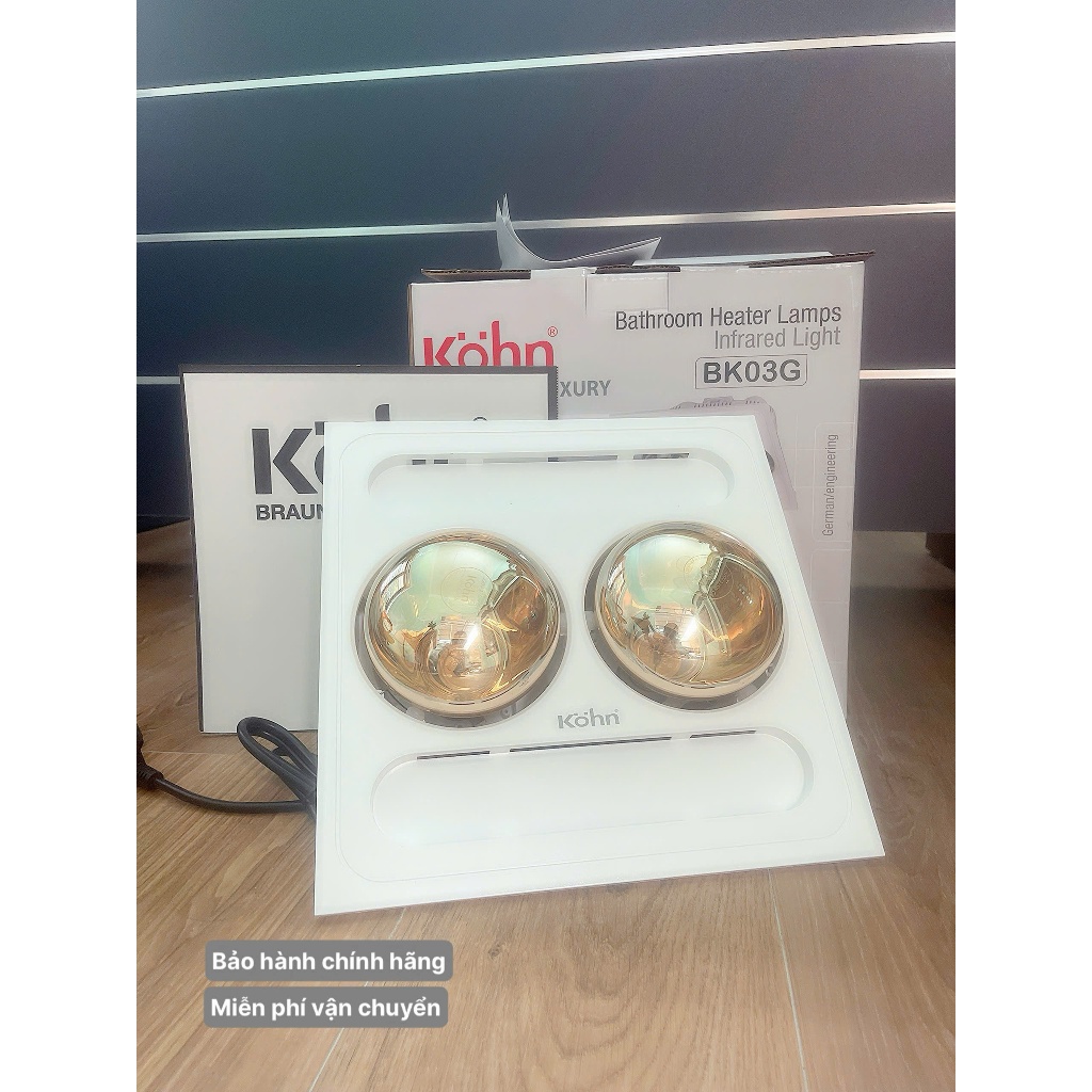 Đèn sưởi nhà tắm âm trần Braun Kohn BK03G 2 bóng chống chói -Hàng chính hãng bảo hành 5 năm